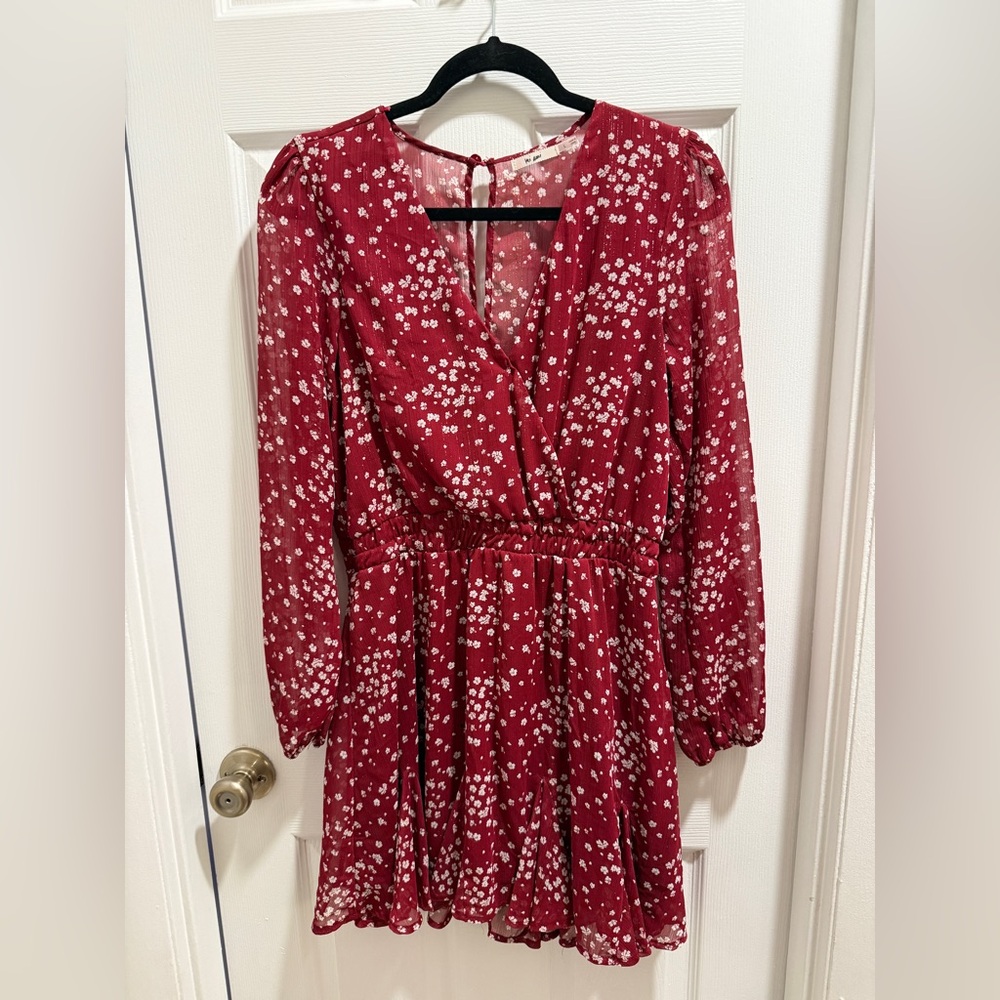 Mi Ami Burgundy Floral Long Sleeve Dress